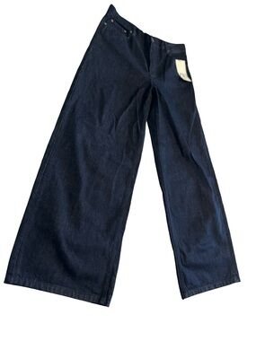 NWT Zara High-Waisted Wide Leg Dark Blue Jeans Sz 8 Travel Work Classic Preppy